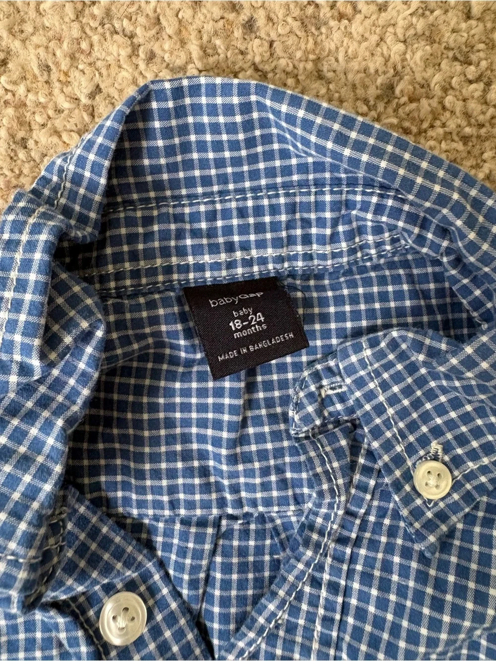 Gap Baby Button Up Blue Plaid Oxford Shirt Long Sleeve 18-24 Months